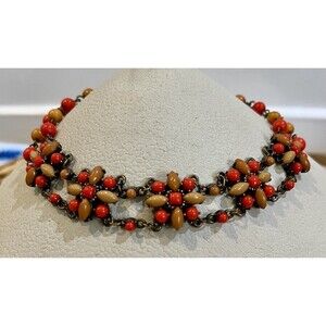 Y2K Desdstock 11 ~ 15in Choker Necklace Floral Flowers Brown Fairy Grunge